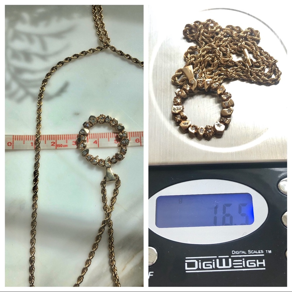 Vintage 14K Gold Nuggets w/Diamonds Rope Chain - Picture 8 of 9